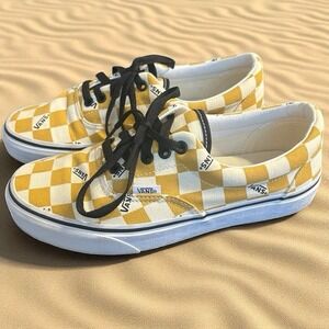 Vans Era Sneakers Yellow White‎ Checkerboard Low Top Shoes Men's 7 / Women's 8.5